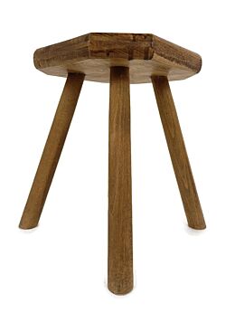 Hand Carved wood Milking Stool Pedestal Table Pedestal Barn Style Funky 4 legs Plant stand 