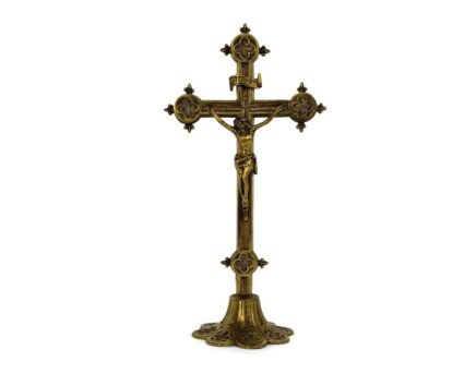 French Standing Altar Church Chapel Crucifix Cross Ornate Brass Chalice base  Beautiful 