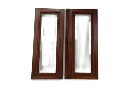 pair Antique  Carved Wood Oak Door Panels Reclaimed Architectural Beveled glass  Recessed