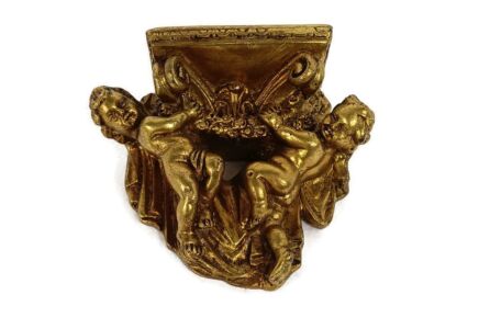 Ornate Wall Mounted Putti Angels Console Shelf Rack Gold Gilded  Hollywood Regency Corbel  plaster 