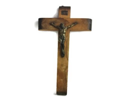 Art Deco Antique Wooden Brass Ornate Crucifix Brass  Corpus Jesus Christ Cross