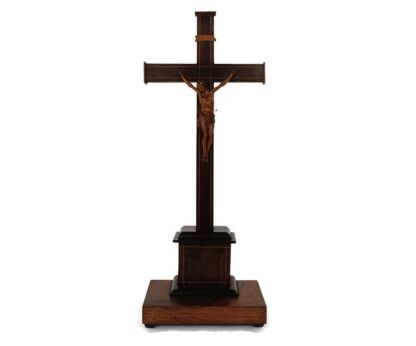 Antique 20th C Standing Church  Crucifix Wood Ornate hand carved wooden Corpus Large 