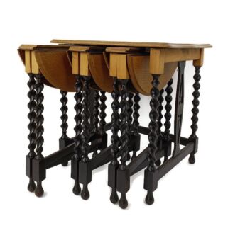 Barley Twist Set Wood Side Table Pedestal Plant Stand pliable Set of 4 tables!! Wood Two Toned Barn Style Stacking  nesting tables