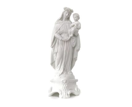 French Antique 1900 Bisque Statue Virgin Mary Our Lady Infant Jesus Exquisite  Flower Crown 