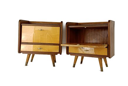 Couple Double Vintage Nightstands End tables Mid Century Modern Wood Retro Two Toned WOW