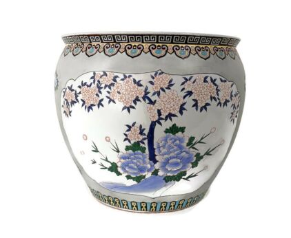 Huge Vintage Chinese Porcelain Enamel Koi Fish Bowl Planter Vase Cachepot 20"
