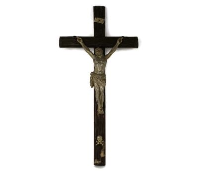 Large  hand Carved Wood Hanging Crucifix Jesus Christ Cross Vintage  Spelter Corpus Christi  