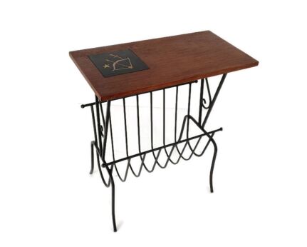 Vintage Mid Century Modern Magazine Newspaper Basket Side Table Tile Teak Van Teeffelen Style