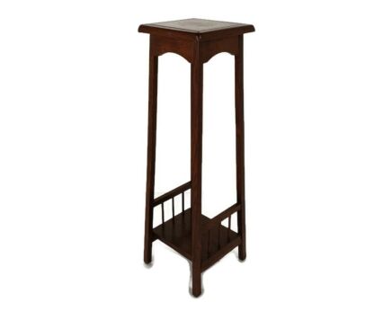 Vintage wood Pedestal Display Table Plant Stand Tile Victorian scene Two Tier Barn country style