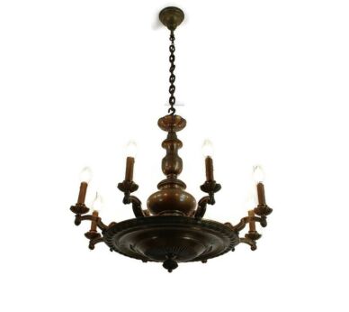 Antique Jugendstil Bronze French Empire Pan Chandelier 8 arms Huge Heavy HTF