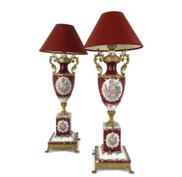 pair Couple Vintage Italian Alfa marked Sèvres Style desk Table Lamps ornate