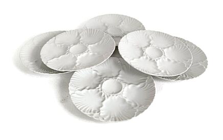 Set of 6 Oyster Plates Porcelaine White Germany Waldsassen Bareuther Bavaria Vintage