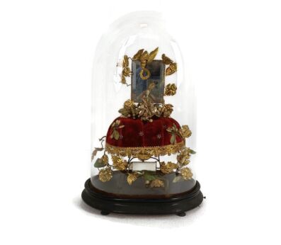 Antique Victorian French Bridal Wedding Dome Gold Gilt leaves Ormolu Birds 19th Century 