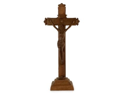 Standing Church Crucifix Wood Ornate hand carved wooden Corpus Large Vintage 