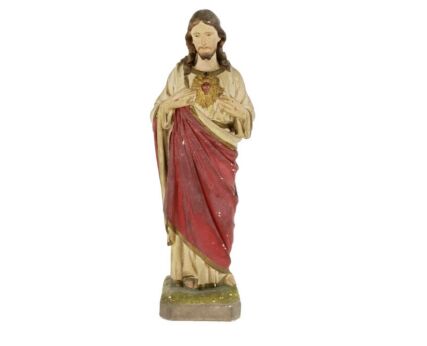Statue Jesus Christ Savior Sacred Heart Holy Heart Plaster Antique Art Deco