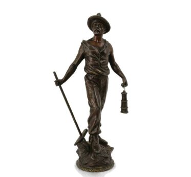 Sculpture Statue Spelter Working Man  Miner   French Art deco Figurine faux brass
