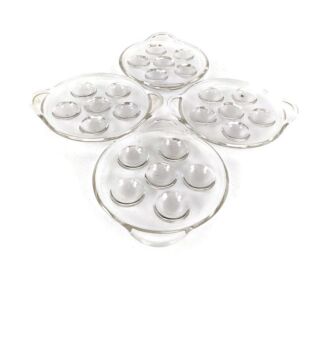 set of 4 French Escargots Snail Plates Dishes Stuffed Mushrooms Pyrex Glass  
