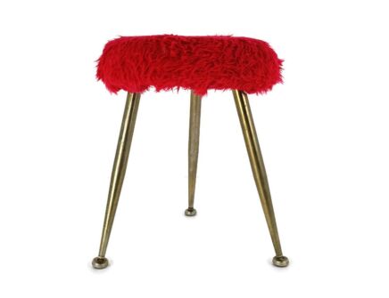 Retro Red Plush Stool Chair Retro Metal Tripod Legs Mid Century Design Brass Funky Legs