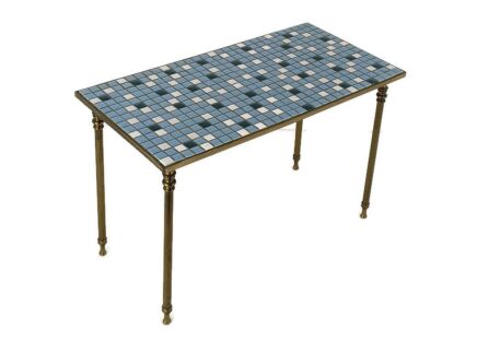 Vintage Side Table Plant stand Mosaic tiles Checkered pattern Funky Brass Legs 