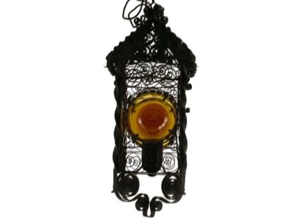 Gorgeous Pendant Wrought Iron Colored Glass Disc Lantern 1 light Vintage