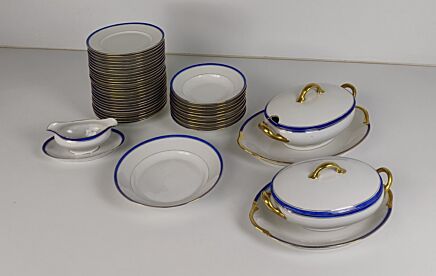 Art Deco China Limoges France White Gold Cobalt Blue Emile Madesclaire 39 pieces