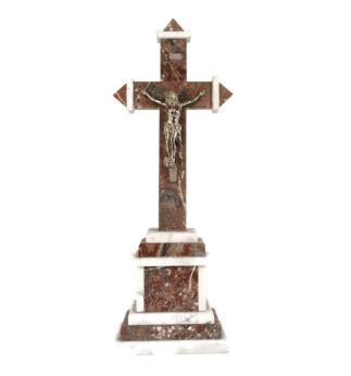 Antique Ornate Marble Onyx Jesus Christ Cross Cross Table Standing Crucifix art deco