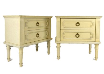 Couple Nightstands End Tables Vintage French Provincial White Crackled wood 