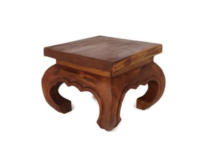 Vintage carved wood Low Opium Coffee Side table Pedestal Japandi style Small