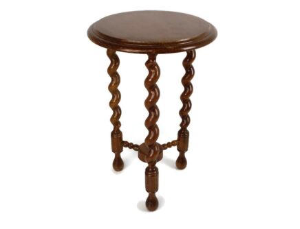Vintage Carved Wooden Barley twist  tripod Pedestal plant stand Side table Bonsai Flower table 