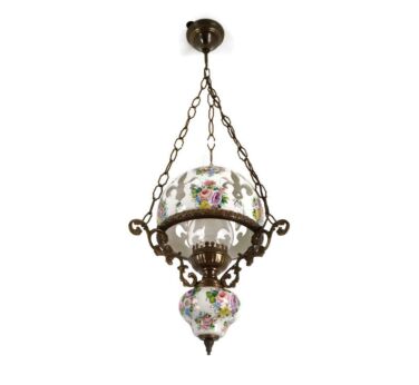 Vintage Porcelain Flower Motive Chandelier Italy 1 light Pendant fixture Vintage mid century