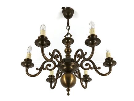 Dutch Flemish Chandelier Bronze Vintage modernist Barn Farmhouse Style 6 lights
