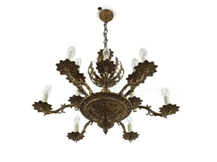 Gorgeous Ornate Brass Spanish Style chandelier 12 lights arm vintage 