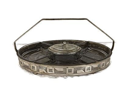Art deco Antique apero Serving dish centerpiece divided silver plated metal glass 