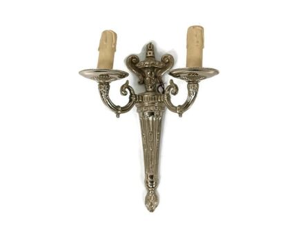 Vintage Metal Two-Arm Double Wall Sconce Lights vintage Empire Torch style silver colored 