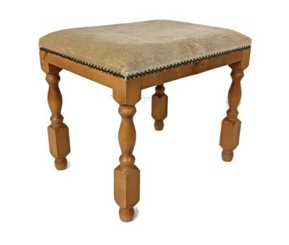 Vintage Footstool Ottoman Foot Rest  Retro Mid Century Modern  Beige Fabric 
