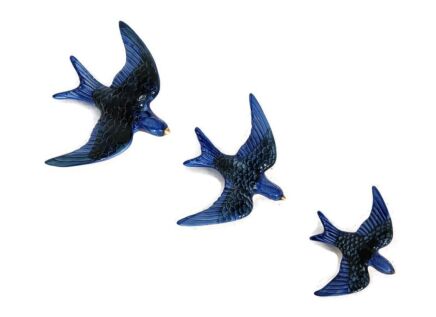 set of 3 Decorative Porcelain ceramic Figurines Swallow Hope Faith Good Luck vintage