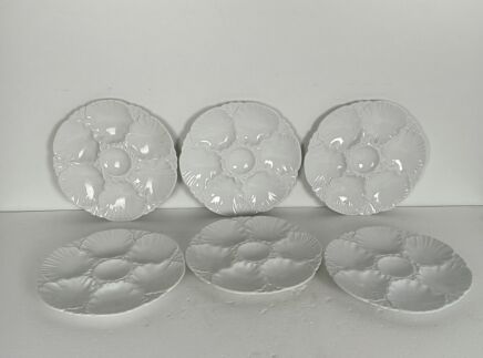 Set of 6 Oyster Plates Porcelain Faience  Seafood Crab vintage white  stylish
