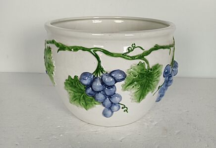 Beautiful  ceramic vintage planter cachepot Indoor retro grapes Leafs 