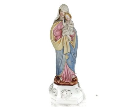 Antique Porcelain Bisque Statue Virgin Mary Our Lady Madonna with Infant Beautiful