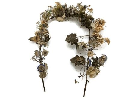 Antique Bridal Wedding Silk Flowers porcelain Ormolu  Boucquet 19th century wreath