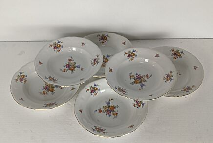 set of 6 soup Plates Vintage Mitterteich Bavaria US Zone flower pattern lovely