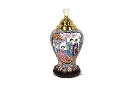 vintage porcelain Chinese hand painted desk table lamp Qing Dynasty Famille Rose 