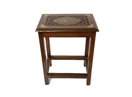 small vintage carved wooden side occasional tea wine table plant bonsai stand  carved top