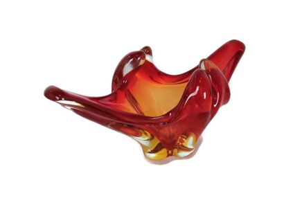 beautiful vintage art glass Murano  dish centerpiece bowl  small red  Italy 