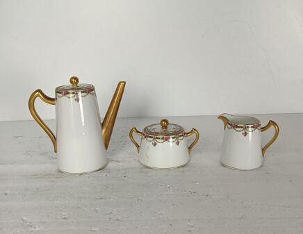 art deco set of 3 Limoges J.G. France creamer Sugar bowl teaset delicate antique