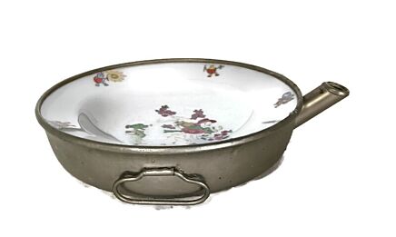 Vintage Baby Food Warming Bowl with Ducks Design Metal Porcelain lovely