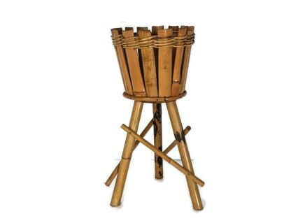Vintage standing Plant Holder Planter Bamboo Rattan Retro Mid century Modern France