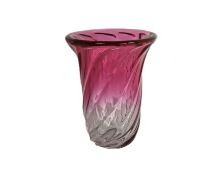 vintage crystal vase Val St Lambert swirled clear cranberry Belgium