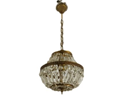 vintage Chandelier Pendant Hall Lamp crystal Prisms  Brass 3 lights fixture