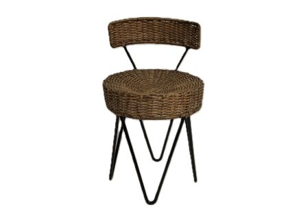 vintage Rattan Wicker wrought iron small chair pedestal plant stand japandi style
